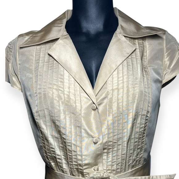 Kay Unger New York Silk Midi Dress Sz 2 Gold Metallic Cocktail Belt Fit & Flare - Picture 4 of 11